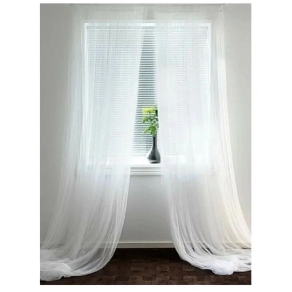 Ikea Sheer Curtains White Rod Pocket Net/Mesh 2 Panels, 98” L x 110” W